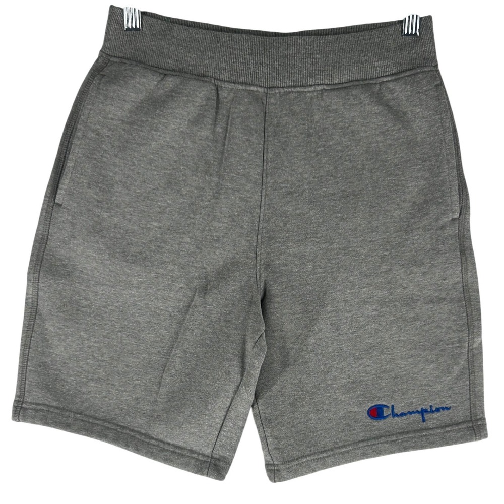 Champion Gray Heavyweight Sweat Shorts Front Pockets Single Back Youth Size L